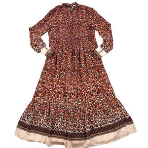 Marie Oliver Catie Midi Dress Size Small Silk Floral Long Sleeve High Neck Pleat